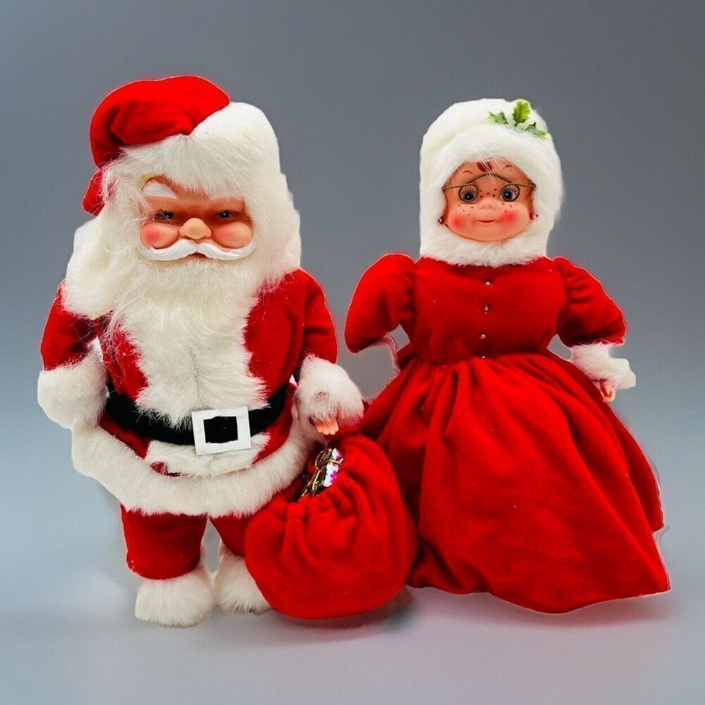 Vintage Set “Soap Bottle” Mr. & Mrs. Santa Claus Rubber Face Christmas Kitsch